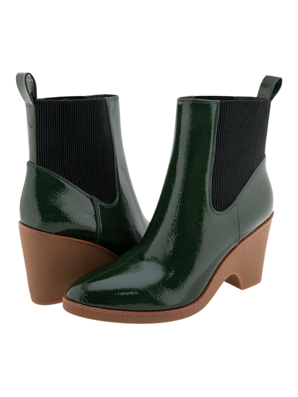 Aerosoles Mylo Wedge Bootie, FIR GREEN PATENT CRINKLED FAUX LEATHER, size 7, NEW